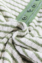 Load image into Gallery viewer, Green Stripe Textured Frilly Trim Buttons Henley Long Sleeve Top
