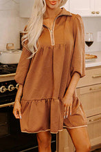 Load image into Gallery viewer, Desert Gold Quarter Zip Collar Bracelet Sleeve Textured Mini Dress
