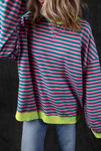 Load image into Gallery viewer, Green Stripe Oversized Contrast Trim Pullover Sweatshirt

