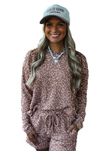Load image into Gallery viewer, Khaki Leopard Ribbed Long Sleeve Top Drawstring Shorts 2pcs Outfit
