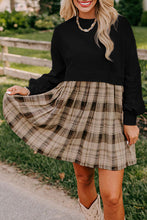 Load image into Gallery viewer, Black Plaid Patchwork High Waist Sweatshirt Mini Dress
