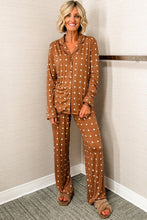 Load image into Gallery viewer, Brown Polka Dot Print Long Sleeve Shirt Pant 2pcs Pajama Set
