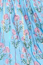 Load image into Gallery viewer, Sky Blue Floral Striped Print Shirred Yoke Split Neck Blouse
