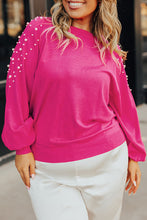 Load image into Gallery viewer, Strawberry Pink Pearled Decor Raglan Sleeve Plus Size Sweater

