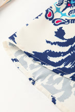 Load image into Gallery viewer, Blue Ethnic Print Striped Split Neck Long Sleeve Flowy Mini Dress
