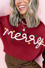 Load image into Gallery viewer, Racing Red Merry Colorful Dot Detail Christmas Drop Shoulder Sweater
