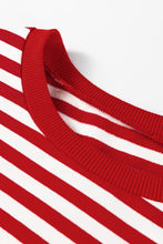 Load image into Gallery viewer, Racing Red Striped Print Drop Shoulder Lace Trim Bracelet Sleeve Loose Top
