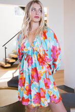 Load image into Gallery viewer, Sky Blue Floral Bracelet Sleeve Empire Waist Mini Dress
