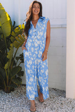 Load image into Gallery viewer, Myosotis Floral Print Half Button Wide Leg Relaxed Sleeveless Jumpsuit
