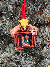 Load image into Gallery viewer, Away in A Manger - Rustic Nativity Scene Christmas Ornament | Sublimated Christian Holiday Decor

