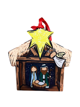 Load image into Gallery viewer, Away in A Manger - Rustic Nativity Scene Christmas Ornament | Sublimated Christian Holiday Decor
