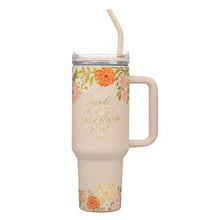 Load image into Gallery viewer, Consider the Wildflowers 40 oz Peach Stainless Steel Tumbler with Reusable Straw - Luke 12:27
