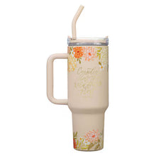 Load image into Gallery viewer, Consider the Wildflowers 40 oz Peach Stainless Steel Tumbler with Reusable Straw - Luke 12:27
