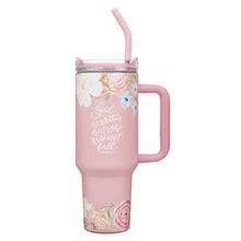 Load image into Gallery viewer, God is With Her Pink Floral 40 oz Stainless Steel Tumbler with Straw

