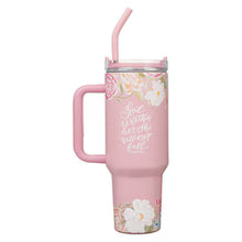 Load image into Gallery viewer, God is With Her Pink Floral 40 oz Stainless Steel Tumbler with Straw
