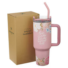 Load image into Gallery viewer, God is With Her Pink Floral 40 oz Stainless Steel Tumbler with Straw
