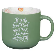 Load image into Gallery viewer, The Lord Stood with Me Sage Green Floral Ceramic Coffee Mug – 2 Timothy 4:17
