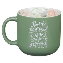 Load image into Gallery viewer, The Lord Stood with Me Sage Green Floral Ceramic Coffee Mug – 2 Timothy 4:17
