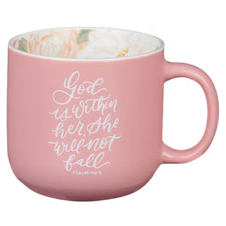God Is Within Her Rose Pink Floral Ceramic Coffee Mug – Psalm 46:5
