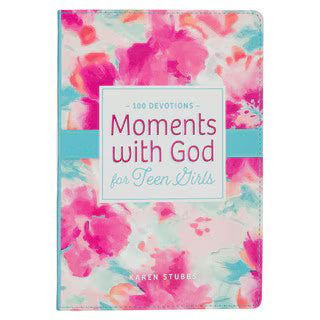Moments with God for Teen Girls Pink Floral Faux Leather Gift Book