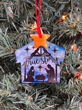 Load image into Gallery viewer, Silent Night Silhouette - Christian Nativity Christmas Ornament | Sublimated Holy Family Ornament
