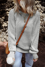 Load image into Gallery viewer, Medium Grey Striped Print Ribbed Knit Boat Neck Baggy Sweater
