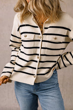 Load image into Gallery viewer, Black Stripe Flap Pocket Buttoned Cardigan Sweater
