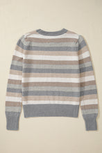 Load image into Gallery viewer, Gray Stripe Color Block Ribbed Edge Round Neck Sweater
