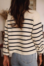 Load image into Gallery viewer, Black Stripe Flap Pocket Buttoned Cardigan Sweater
