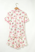 Load image into Gallery viewer, Beige Bow Fruit Print Contrast Pipping Short Pajamas Set
