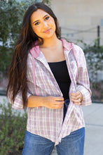 Load image into Gallery viewer, Pink Checkered Print Loose Fit Buttoned Hooded Shacket
