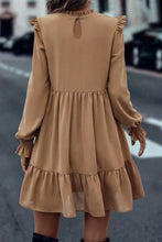 Load image into Gallery viewer, Light French Beige Frilled Collar Ruffled Shoulder Tiered Dress
