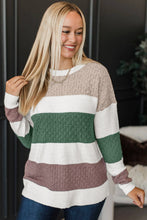 Load image into Gallery viewer, Green Mixed Texture Knit Striped Color Block Loose Sweater
