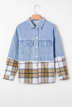 Load image into Gallery viewer, Khaki Plaid Patchwork Buttoned Oversized Denim Jacket
