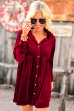 Load image into Gallery viewer, Fiery Red Long Sleeve Ruffle Velvet Button Up Dress
