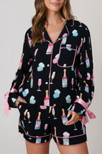 Load image into Gallery viewer, Color black Christmas Wine Glass Print Bow Knot Two Piece Pajama Set
