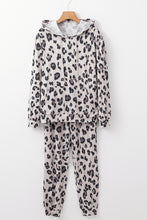 Load image into Gallery viewer, Khaki Leopard Print Drawstring Hoodie and Skinny Pants Lounge Set
