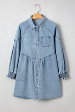 Load image into Gallery viewer, Beau Blue Smocked Cuffs Flared Denim Shirt Mini Dress
