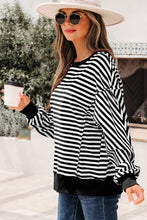 Load image into Gallery viewer, Black Stripe Exposed Seam Drop Shoulder Casual Pullover Top
