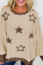 Load image into Gallery viewer, Beige Contrast Leopard Star Patchwork Detail Raw Seam Baggy Sweatshirt
