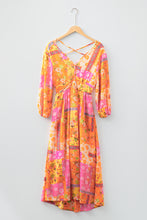 Load image into Gallery viewer, Orange Floral Patchwork Print Cut out Tied Back Bracelet Sleeve Maxi Dress
