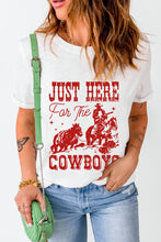 Load image into Gallery viewer, White JUST HERE For THE COWBOY Cuffed Sleeve Crew Neck T Shirt
