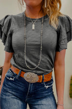 Load image into Gallery viewer, Dark Grey Layered Ruffle Short Sleeve Round Neck Top
