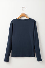 Load image into Gallery viewer, Dirty blue Notch V Neck Pocket Patched Long Sleeve T Shirt
