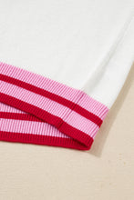 Load image into Gallery viewer, White Striped Trim Bow Graphic Round Neck Drop Shoulder Sweater
