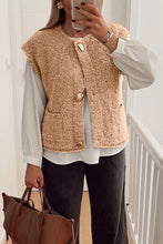 Load image into Gallery viewer, Light French Beige Big Button Accent Fuzzy Pocket Vest
