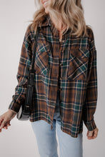 Load image into Gallery viewer, Brown Plaid Print Chest Pockets Buttoned Shirt Jacket
