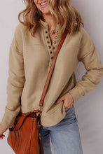 Load image into Gallery viewer, Light French Beige Grommet Detail V Neck Sweatshirt
