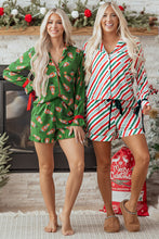 Load image into Gallery viewer, Green Christmas Candy Contrast Trim Bow Knot Silky 2pcs Pajama Set
