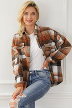 Load image into Gallery viewer, Brown Plaid Flap Pockets Shacket
